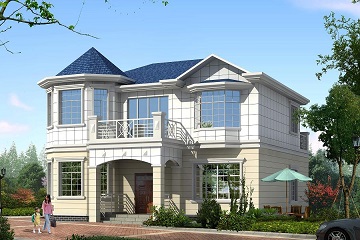 精致歐式二層小別墅，螺旋狀樓梯，占地131㎡二層自建房設(shè)計(jì)圖