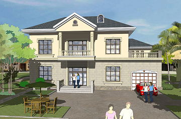 現(xiàn)代復(fù)式二層別墅設(shè)計(jì)圖，帶有室內(nèi)車(chē)庫(kù)，布局完善