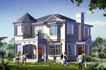 二層帶有八角窗精致的小別墅設(shè)計(jì)圖，占地143㎡，經(jīng)濟(jì)實(shí)用