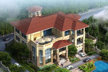 豪華三層復(fù)式別墅設(shè)計(jì)圖，帶有室內(nèi)車(chē)庫(kù)和地下室，占地338㎡