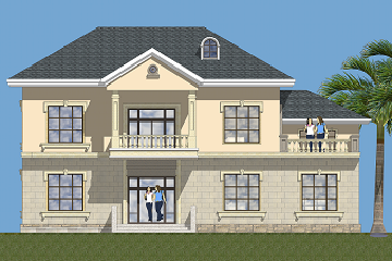 現(xiàn)代二層自建復(fù)式別墅設(shè)計(jì)圖，帶有大面積露臺(tái)，占地156㎡