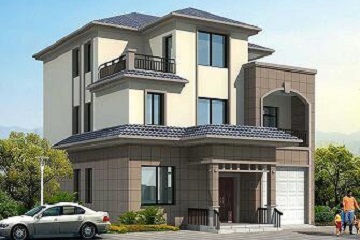 配色時(shí)尚的三層小別墅設(shè)計(jì)圖，帶有室內(nèi)車(chē)庫(kù)，符合現(xiàn)代流行趨勢(shì)