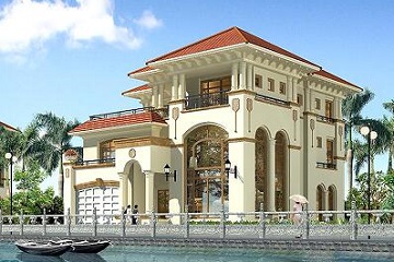 三層豪華復式別墅設計圖，帶有室內車庫