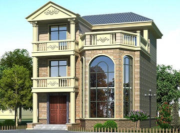 歐式復(fù)式三層別墅設(shè)計(jì)圖，占地98㎡，農(nóng)村自建房屋