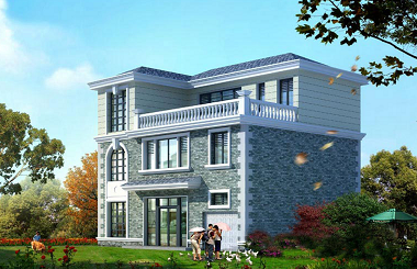 中式三層自建房屋設(shè)計圖，帶有室內(nèi)車庫