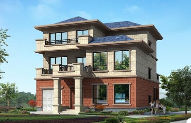 中式三層復式別墅設計圖，帶有室內(nèi)車庫，豪華自建房屋圖紙