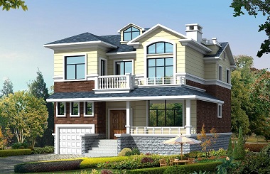 精致二層帶車庫小別墅設計圖，帶有閣樓和躍層，經(jīng)濟美觀