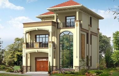 歐式三層自建別墅設(shè)計圖，精致美觀，帶有大面積露臺