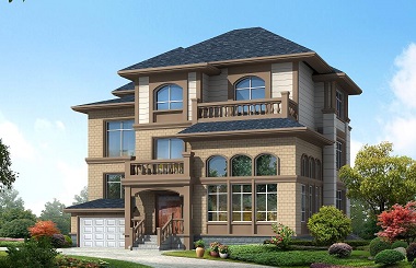 經(jīng)典配色三層復(fù)式別墅設(shè)計(jì)圖，帶有室內(nèi)車(chē)庫(kù)