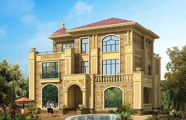 17*17米三層歐式復(fù)式別墅設(shè)計圖，外觀配色與造型完美融合，彰顯建筑端莊大氣