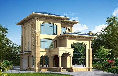 歐式三層自建房屋設(shè)計(jì)圖，豪華三層復(fù)式別墅，帶有室內(nèi)車車庫，造價(jià)35萬左右，美觀精致