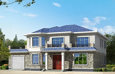 簡單樸素的二層自建房屋設計圖，帶有室內(nèi)車庫，占地面積237平方米左右