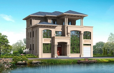 高端歐式三層自建別墅設(shè)計(jì)圖，帶有室內(nèi)車庫