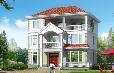 12.24m*11.12m三層田園別墅設(shè)計(jì)圖，布局完善，帶有大面積露臺(tái)