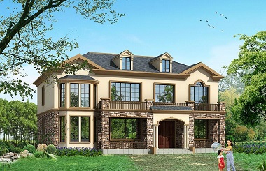 經(jīng)典配色二層復(fù)式別墅設(shè)計(jì)圖，帶有老虎窗，采光通風(fēng)良好