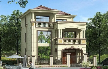 高端大氣的歐式三層自建房屋設(shè)計圖，搭配圍墻設(shè)計，銷量超高