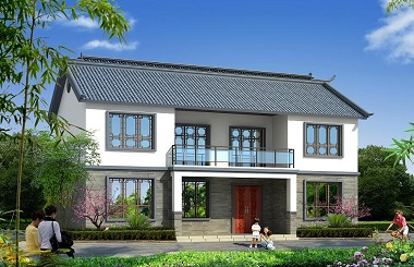 中式二層小戶(hù)型雙拼自建房屋設(shè)計(jì)圖，美觀精致，非常適合建在江南一代