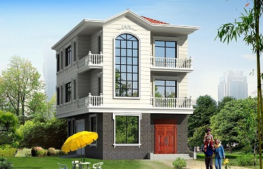 一梯多戶(hù)小戶(hù)型三層自建房屋設(shè)計(jì)圖，帶有室內(nèi)車(chē)庫(kù)