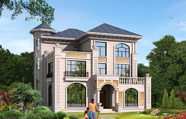 歐式三層復(fù)式別墅設(shè)計(jì)圖，占地192平方米，造價(jià)50萬左右