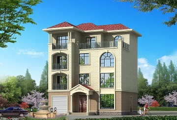 占地124㎡四層自建房屋設(shè)計(jì)圖，三樓帶有廚房，可兩戶同時(shí)居住