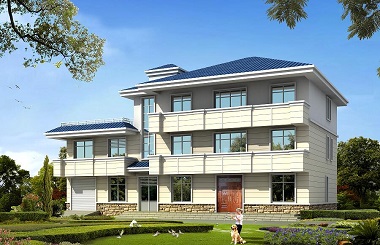 占地265平方米的三層自建房屋設(shè)計圖，帶有室內(nèi)車庫，房間數(shù)量較多