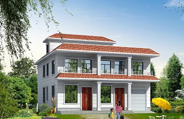 占地250平方米二層平頂自建房屋設(shè)計(jì)圖，帶有室內(nèi)車庫(kù)，適合做民宿