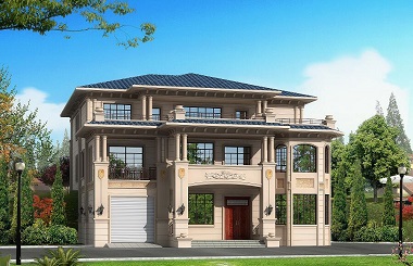 歐式三層復(fù)式自建別墅設(shè)計圖，布局完善，帶有室內(nèi)車庫和大面積露臺