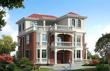 經(jīng)典歐式3層自建房屋設(shè)計(jì)圖，美觀精致，帶有大面積露臺(tái)