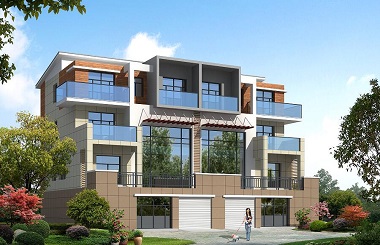 中式豪華雙拼自建房屋設(shè)計(jì)圖，占地228平方米，帶有地下室