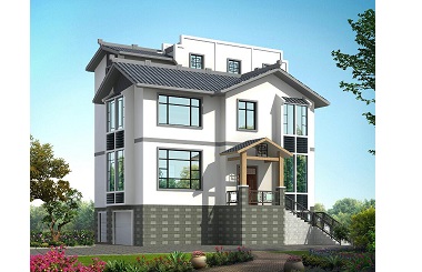 中式三層自建房屋設計圖，帶有地下室，配套庭院設計