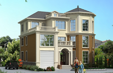 帶有室內(nèi)車庫的三層歐式復(fù)式別墅設(shè)計(jì)圖，14.64m*12.64m,軒鼎出品