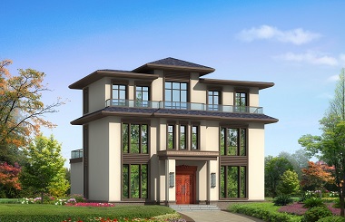 新中式三層自建別墅設計圖，帶有大面積露臺