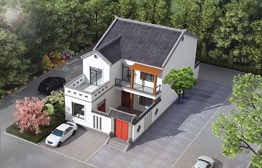 徽派二層自建房屋設計圖，帶有小院子