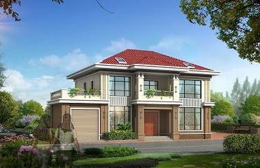 帶有室內(nèi)車庫的二層田園小別墅設(shè)計(jì)圖，造價(jià)30萬左右，軒鼎原創(chuàng)出品