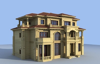 復(fù)古歐式三層自建別墅施工圖，帶有超豪華地下室和地下室采光井