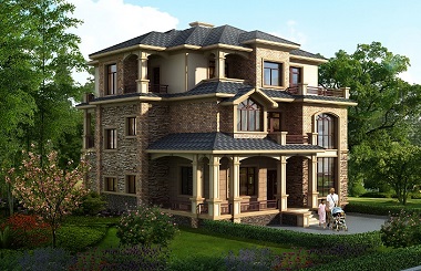 高端三層自建別墅設(shè)計(jì)圖，造價(jià)50萬(wàn)左右，配色經(jīng)典，古色古香