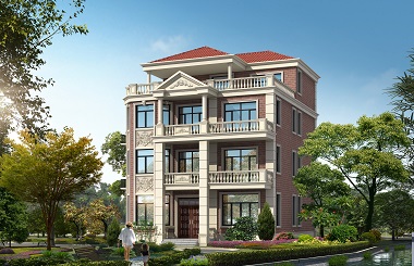 造價50萬左右的紅墻四層別墅設計圖，獨具特色的自家建房