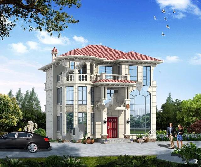 兩棟別墅都帶多邊形窗，然后在三層露臺(tái)處都做一個(gè)涼亭，這樣的設(shè)計(jì)我非常喜歡。