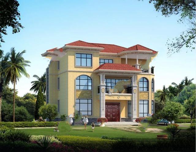 兩棟別墅都帶多邊形窗，然后在三層露臺(tái)處都做一個(gè)涼亭，這樣的設(shè)計(jì)我非常喜歡。