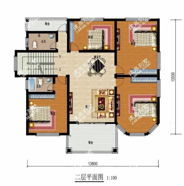 兩棟別墅都帶多邊形窗，然后在三層露臺(tái)處都做一個(gè)涼亭，這樣的設(shè)計(jì)我非常喜歡。