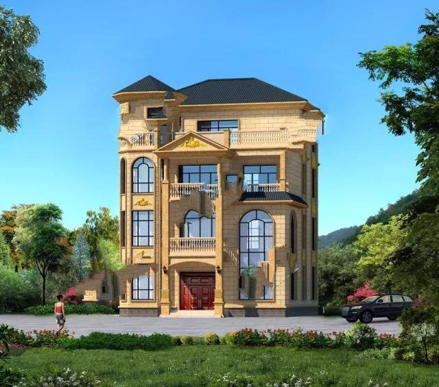 　客廳有一個(gè)空的設(shè)計(jì)和一個(gè)帶陽(yáng)臺(tái)和露臺(tái)的四層別墅。這座房子很宏偉。