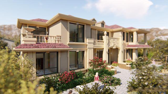 建筑屬于歐式風(fēng)格別墅，一共有三層，第一層做了一個地下室的設(shè)計，建筑整體看起來比較時尚大氣，讓人一看就感覺很豪華。