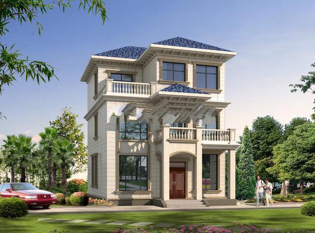 這是一款占地百平的三層歐式小別墅，別墅開間是8.8米，進(jìn)深為10米，主體的造價在25萬左右,大氣簡潔！