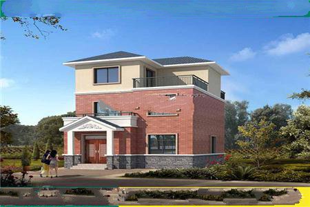 這是一套現(xiàn)代風格的三層帶露臺別墅，房子面積雖不大，但五臟俱全，且布局合理，設計得很好。