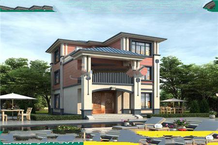 這是一套現(xiàn)代風格的三層帶露臺別墅，房子面積雖不大，但五臟俱全，且布局合理，設計得很好。