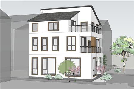 這是一套現(xiàn)代風格的三層帶露臺別墅，房子面積雖不大，但五臟俱全，且布局合理，設計得很好。