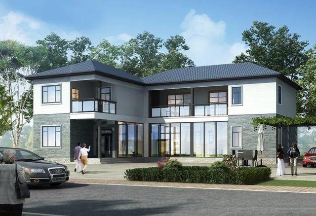 今天給大家?guī)硪惶字惺斤L(fēng)格別墅，外觀簡潔，經(jīng)濟(jì)實惠，經(jīng)久耐看!