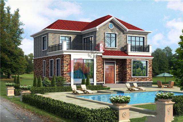 本款別墅帶露臺，地中海風(fēng)格，獨具特色的造型讓房子在農(nóng)村成為一道特色的風(fēng)景,亮麗顯眼！