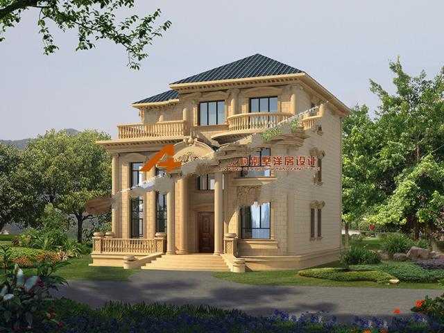 從外觀造型來看這款別墅設(shè)計(jì)得十分精致，有種富麗堂皇的豪華感帶豪華氛圍、車庫和露臺