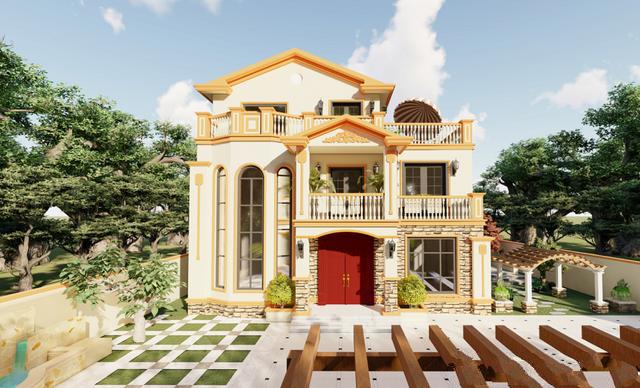 多層露臺的外部裝飾寬敞明亮，三層布局堅固，非常適合我們現(xiàn)在的年輕人，外觀大氣、生活休閑。